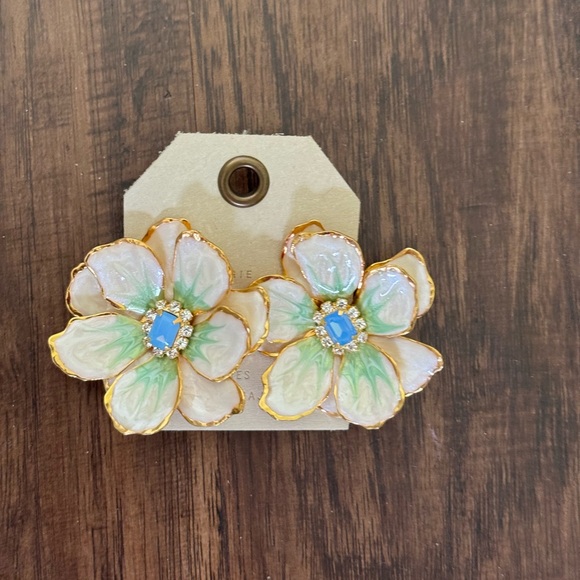 Anthropologie Floral Earrings with Green and Blue Details - Picture 6 of 8